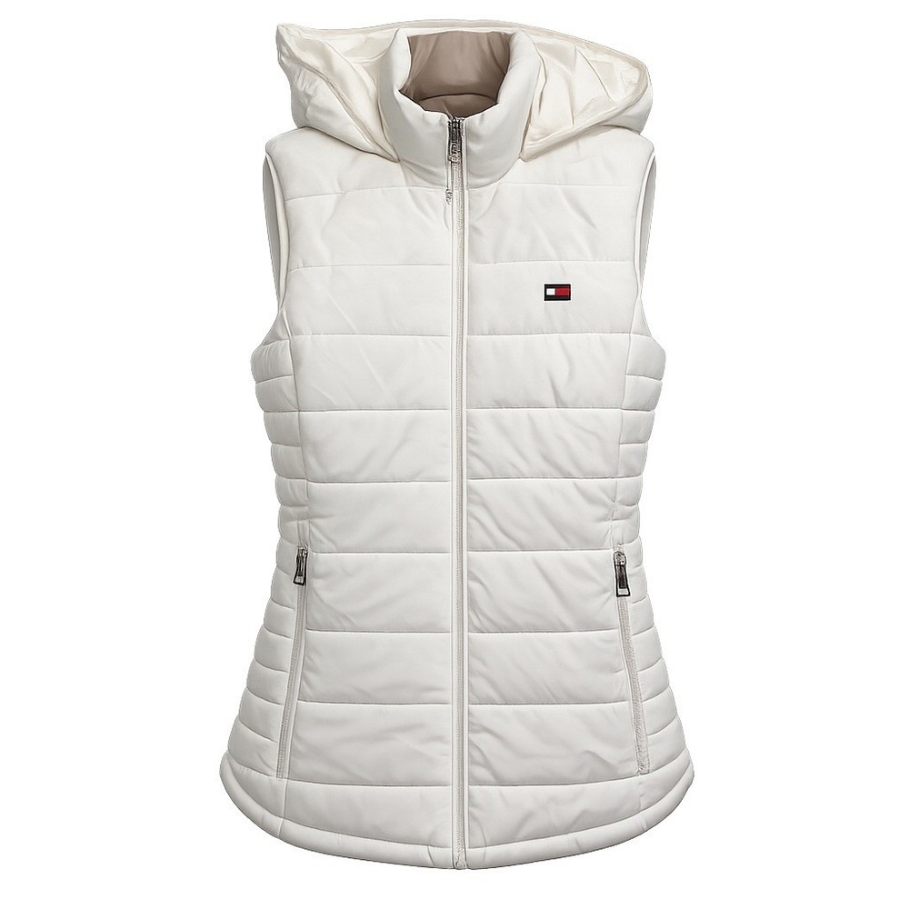 Tommy Hilfiger Sport Womens Hooded‎ Puffer Vest White Full Zip Small TPO9648V